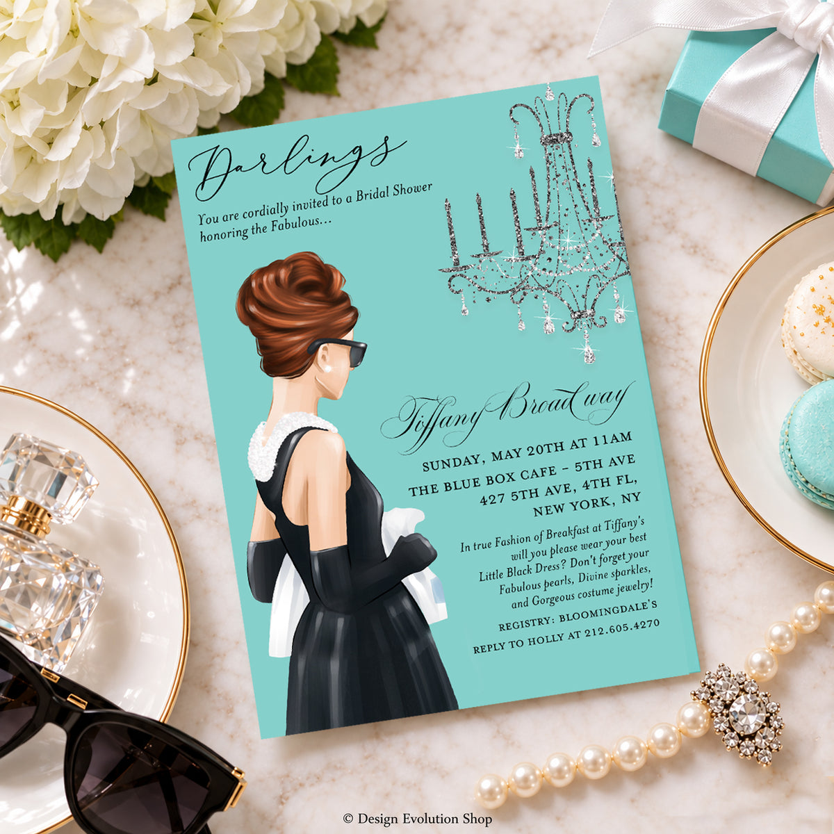 Breakfast at Tiffany’s Bridal Shower Invitation Brunette | Editable Template