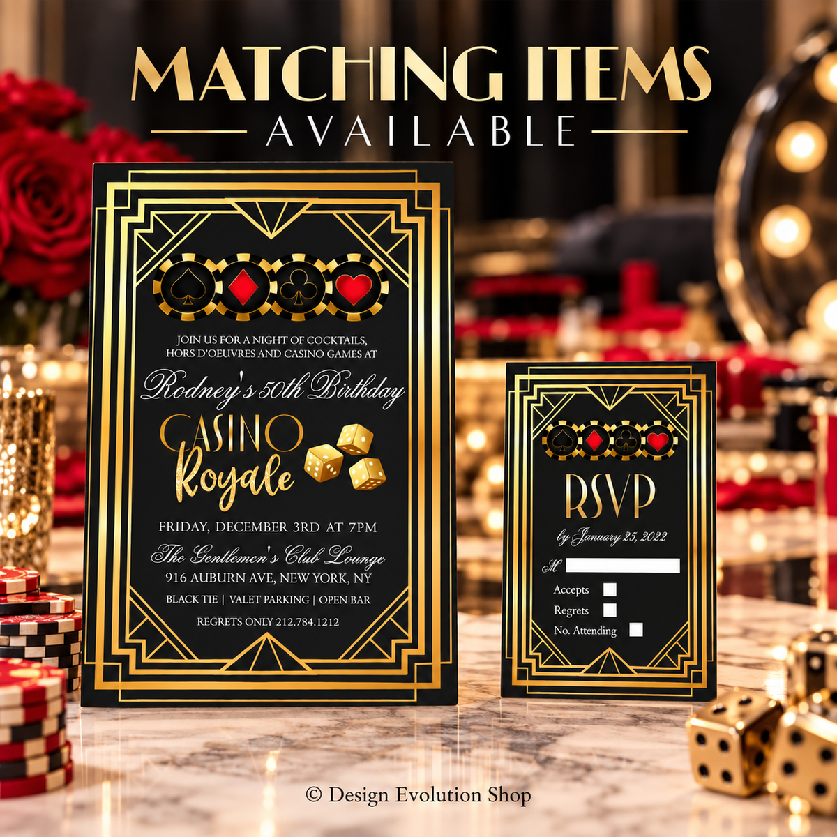 Casino Birthday Welcome Sign | Las Vegas Art Deco Birthday Party Sign | Editable Casino Royale Welcome Sign | 24 x 36 Editable Sign
