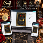 Casino Royale Birthday Invitation | Black & Gold Casino Party Invite | Editable Template