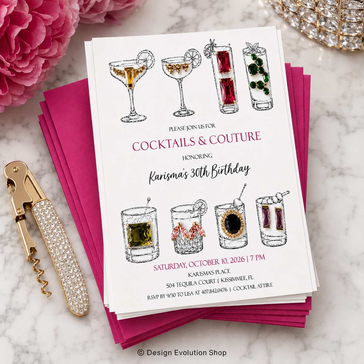 Cocktails and Couture Invitation |  Editable Template
