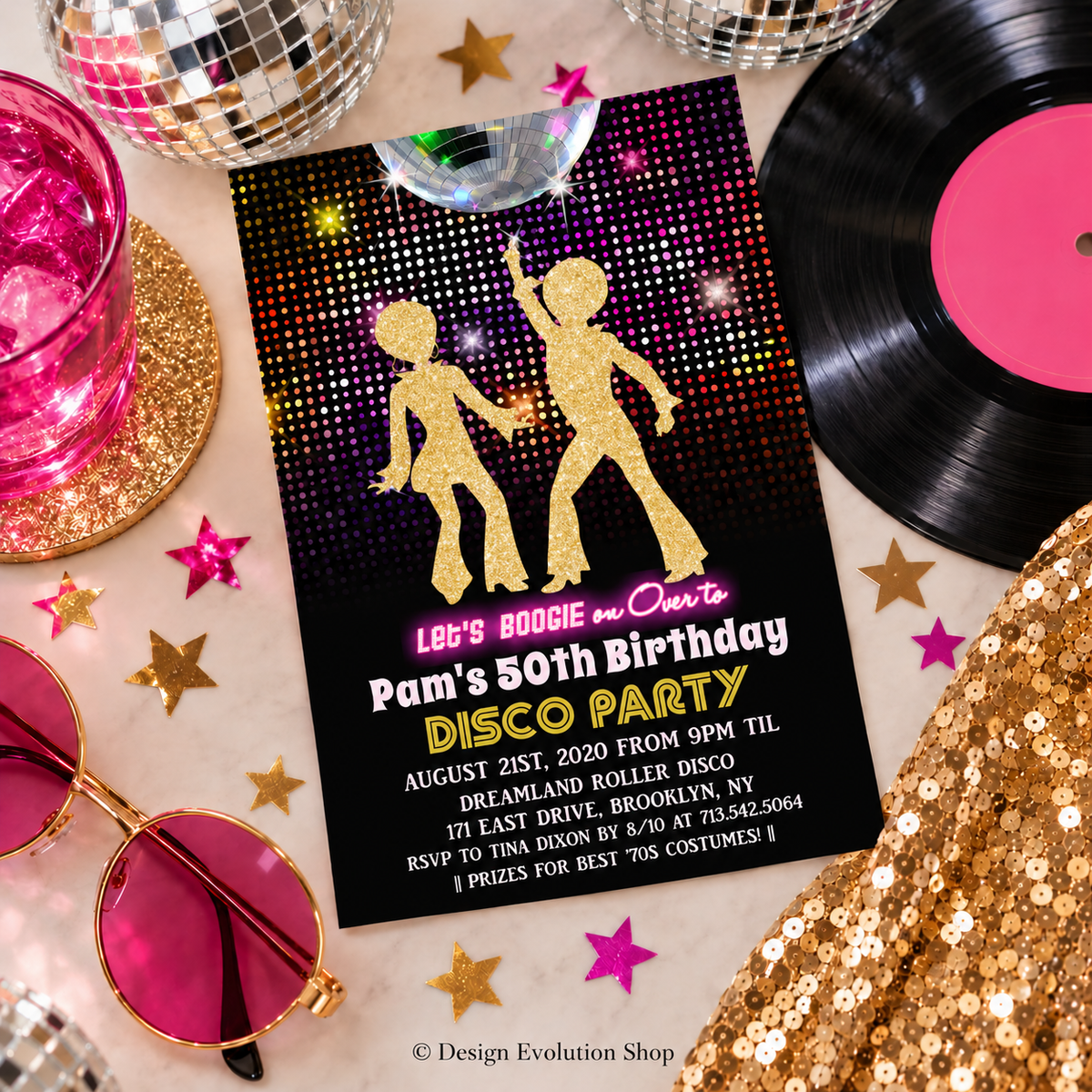70s Disco Afro Birthday Invitation | Retro Disco Party Invite | Editable Template