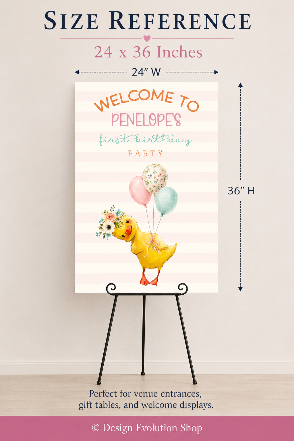 Little Duckling Girl Birthday Welcome Sign Editable Template | 24 x 36 Editable Sign