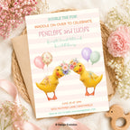 Two Little Ducklings Girl Birthday Invitation Editable Template