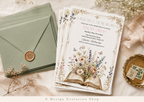 Floral Book Themed Bridal Shower Invitation Editable Template