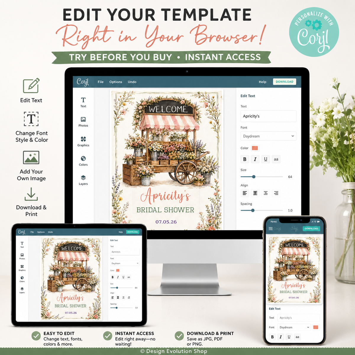 Fresh Off the Market Welcome Sign | Vintage Flower Cart Editable Template