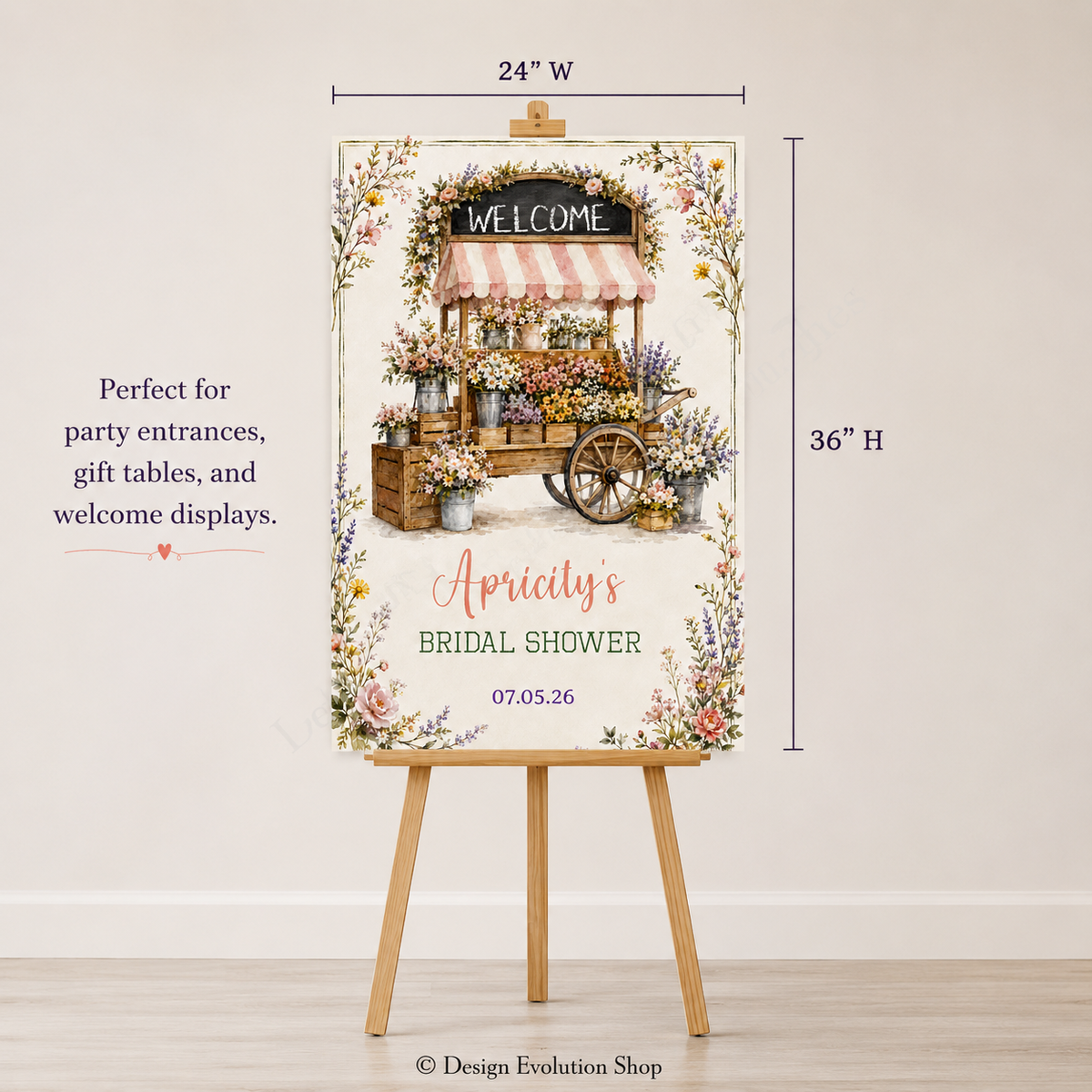 Fresh Off the Market Welcome Sign | Vintage Flower Cart Editable Template