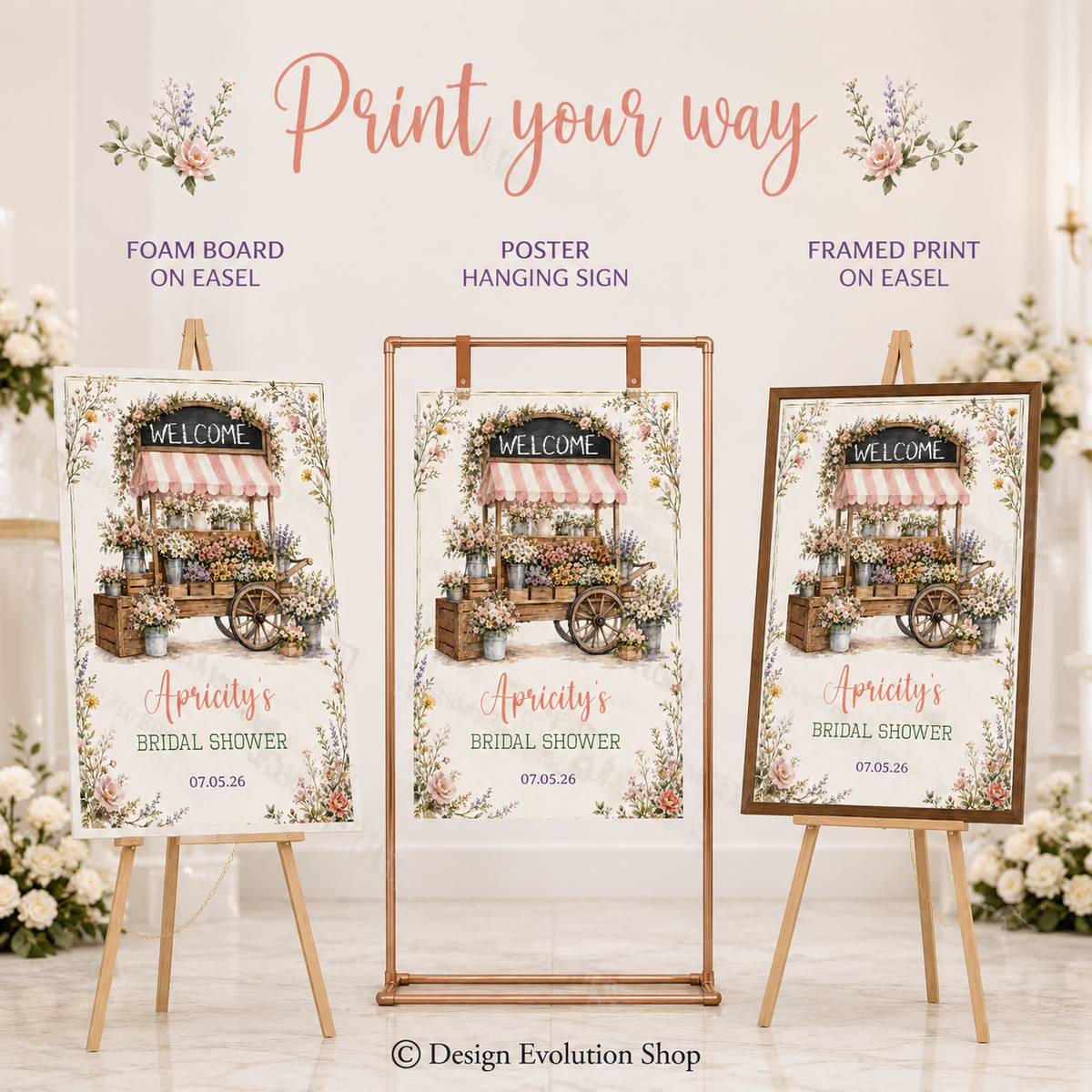 Fresh Off the Market Welcome Sign | Vintage Flower Cart Editable Template