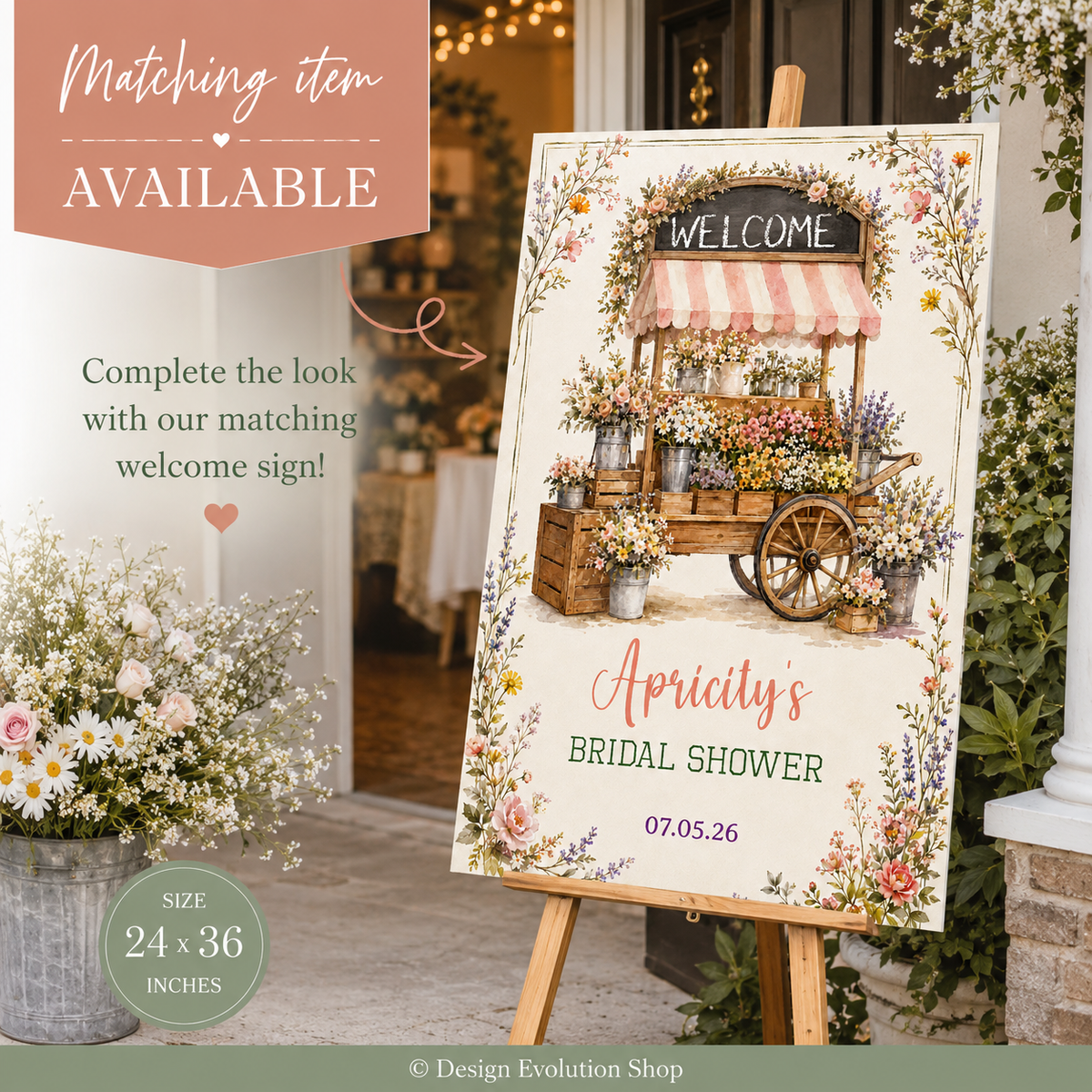 Fresh Off the Market Bridal Shower Invitation | Vintage Flower Cart Editable Template