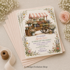 Vintage Flower Cart Invitation |  Editable Template