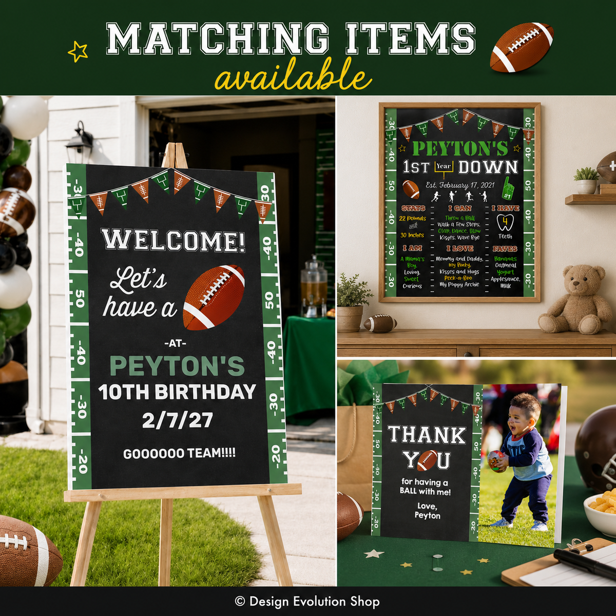 Football 1st Birthday Invitation: Chalkboard Sports Theme Editable Template
