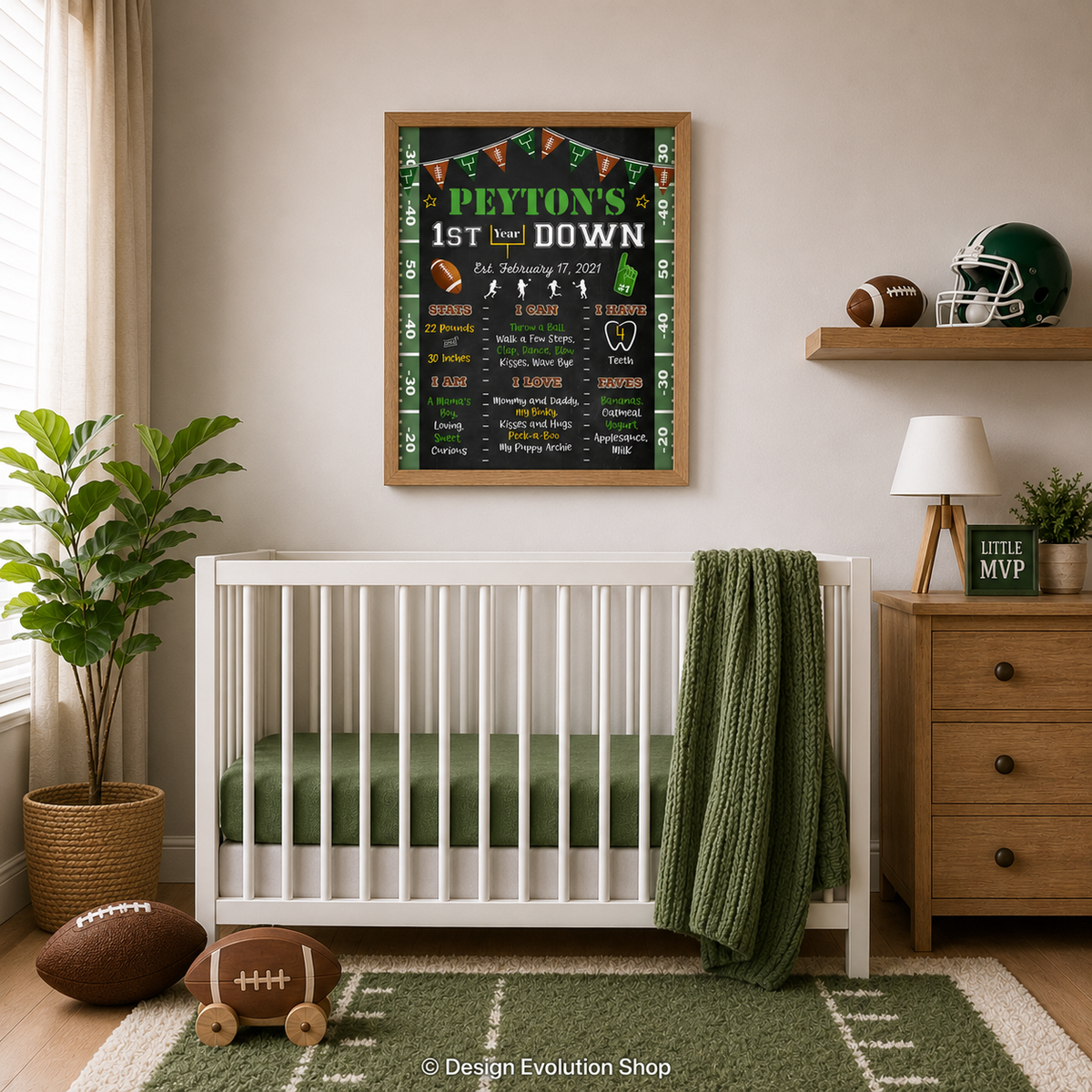 Football Birthday Milestone Poster: Chalkboard Sports Theme Editable Template