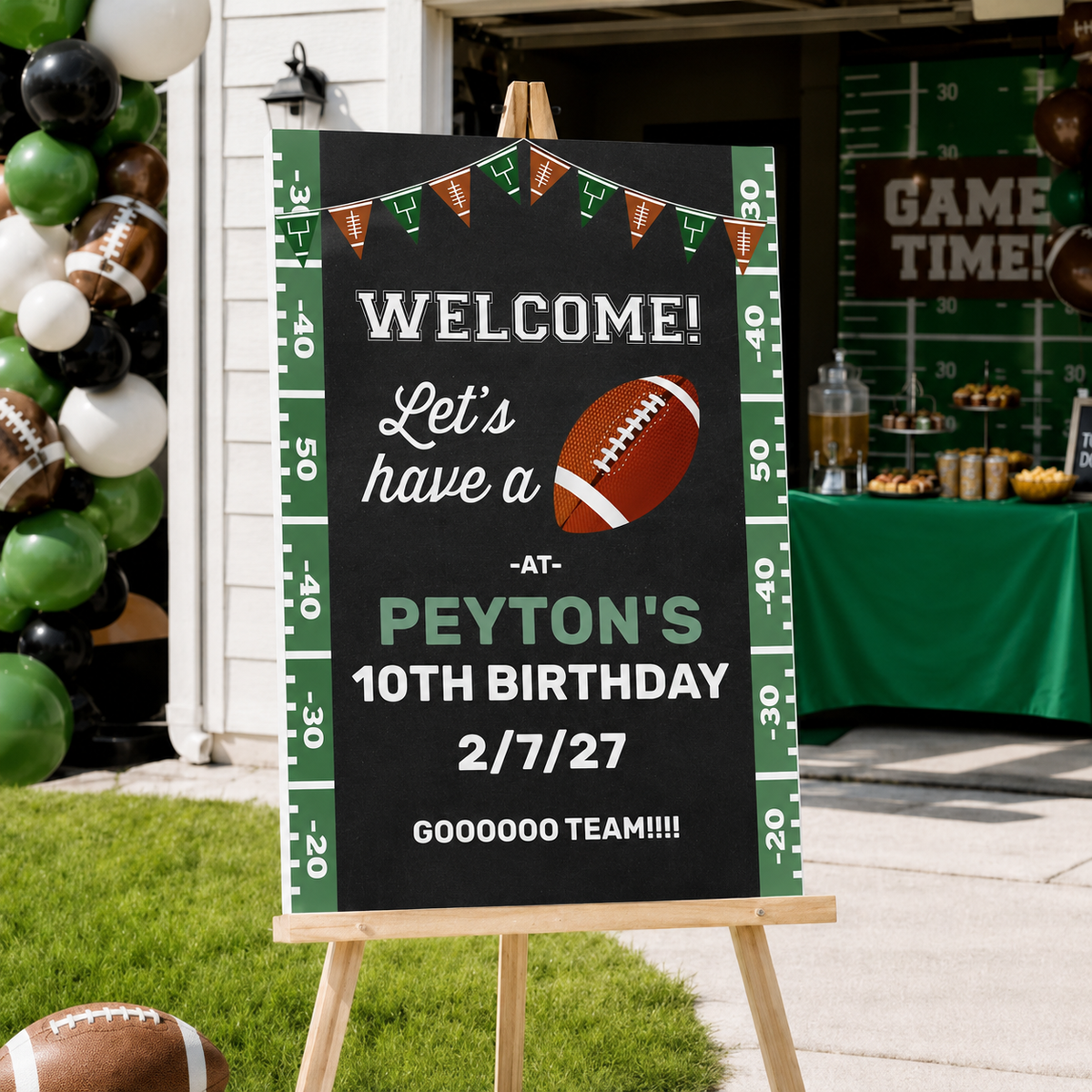 Football Birthday Welcome Sign: Chalkboard Sports Theme Editable Template