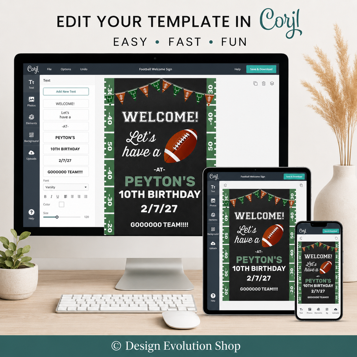 Football Birthday Welcome Sign: Chalkboard Sports Theme Editable Template
