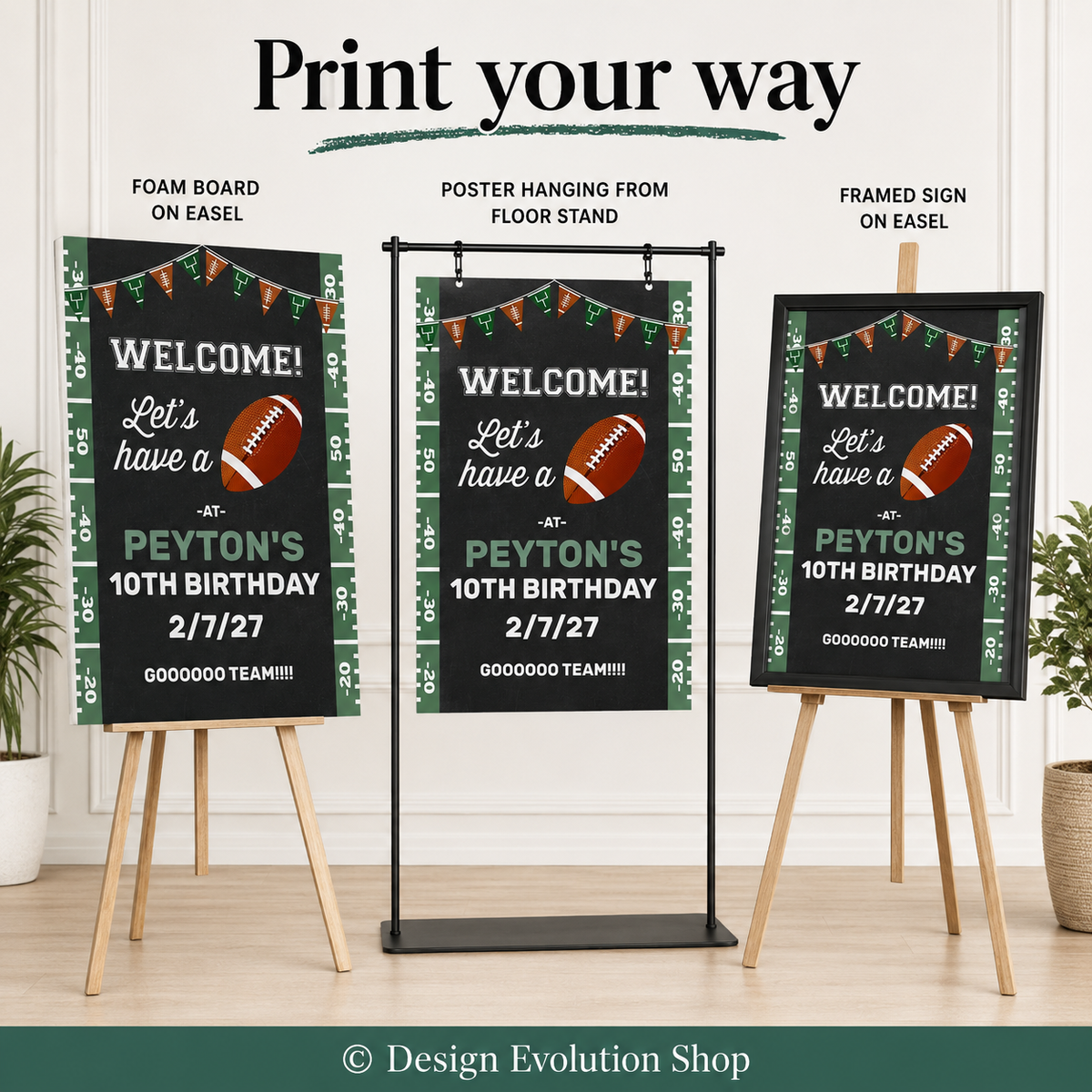 Football Birthday Welcome Sign: Chalkboard Sports Theme Editable Template