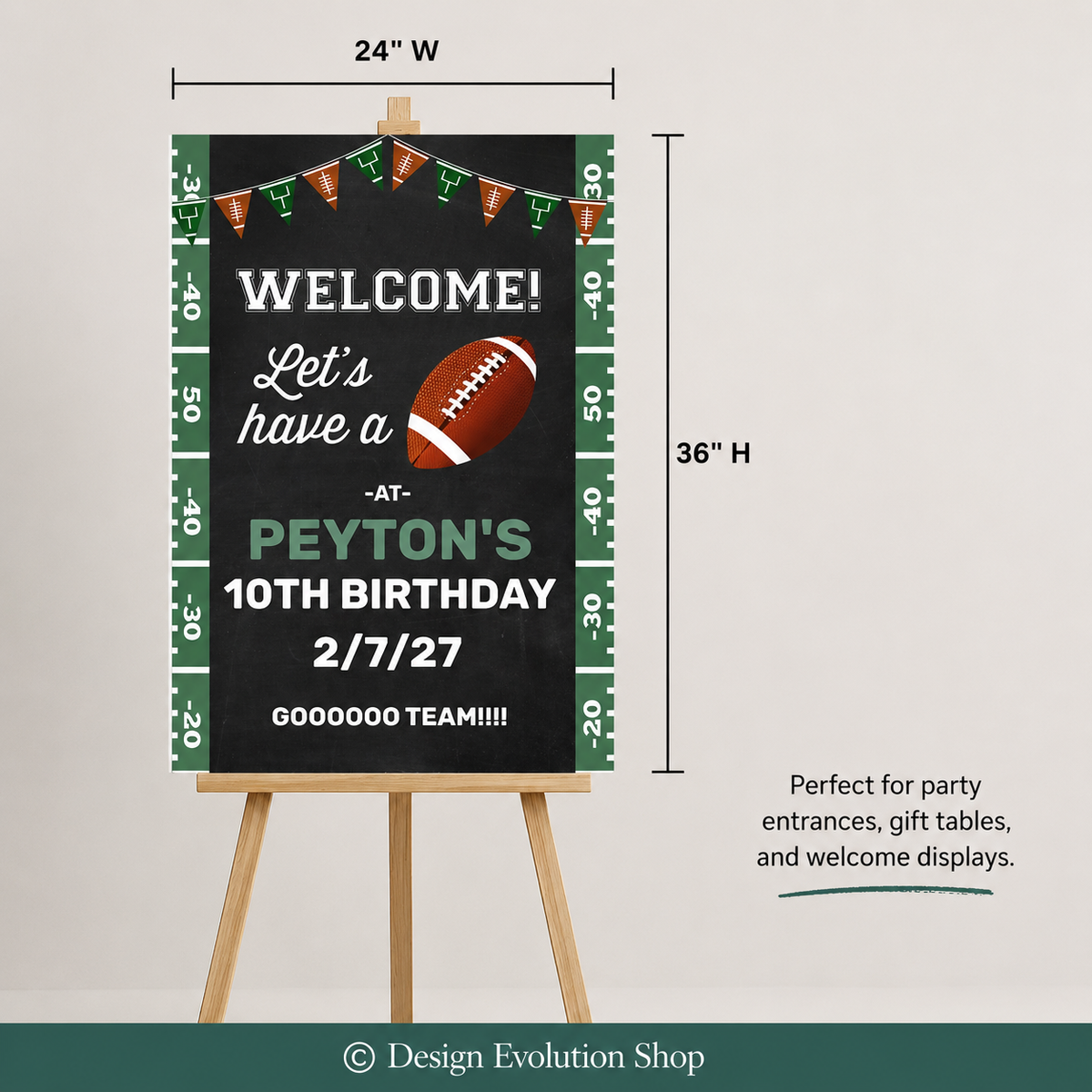 Football Birthday Welcome Sign: Chalkboard Sports Theme Editable Template