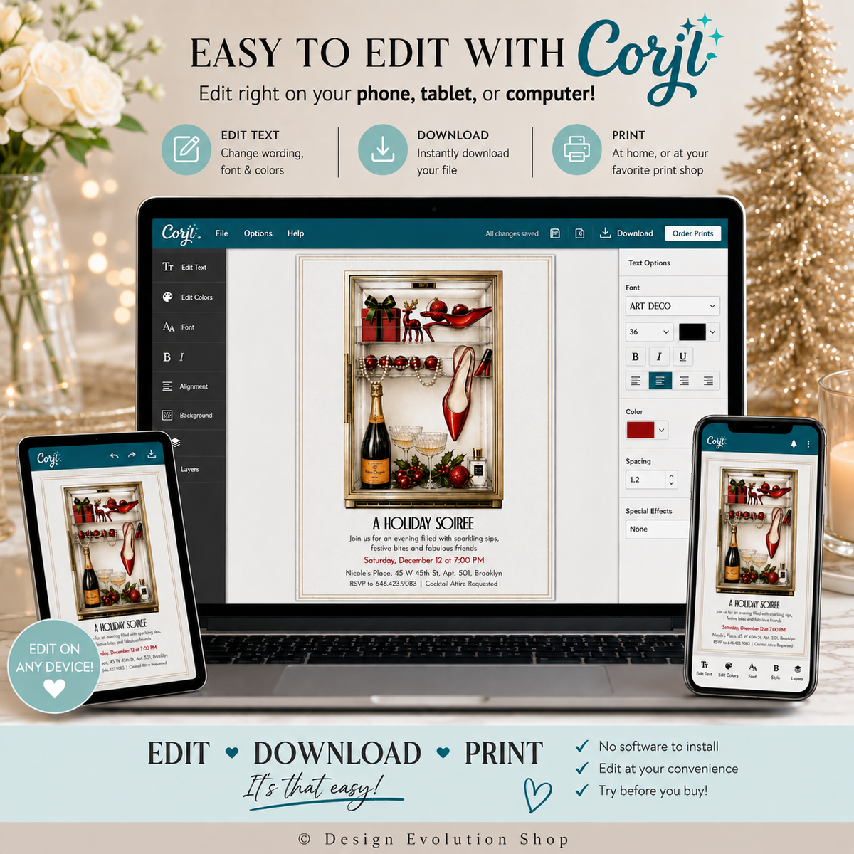 Holiday Heels Fridge Invitation |  Editable Template