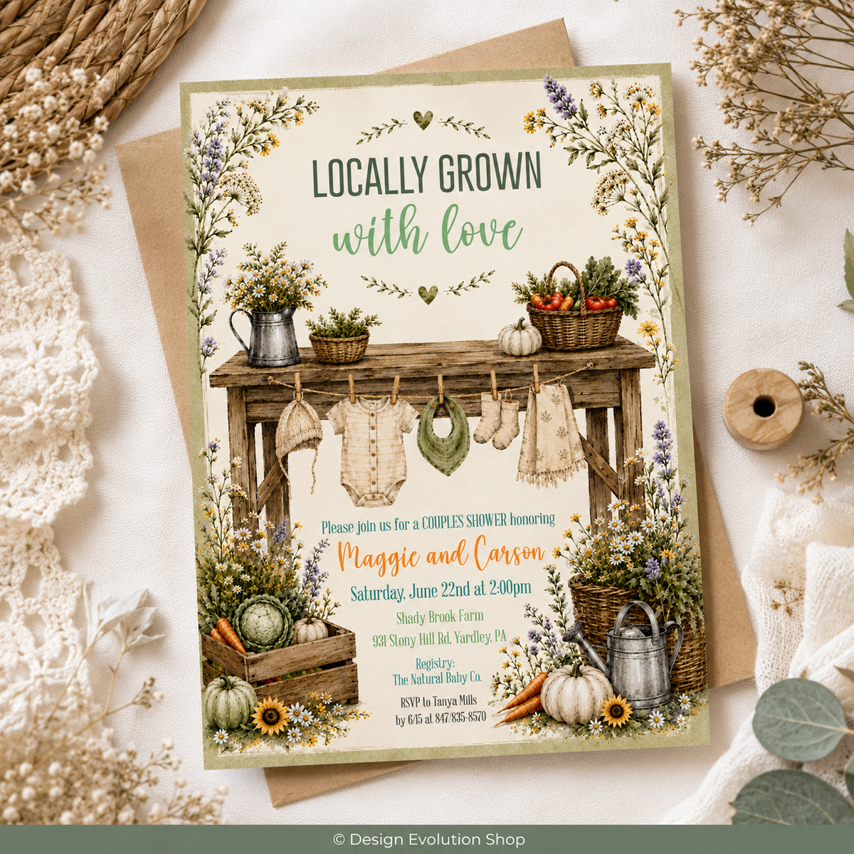 Vintage Locally Grown Baby Shower Invitation |  Editable Template