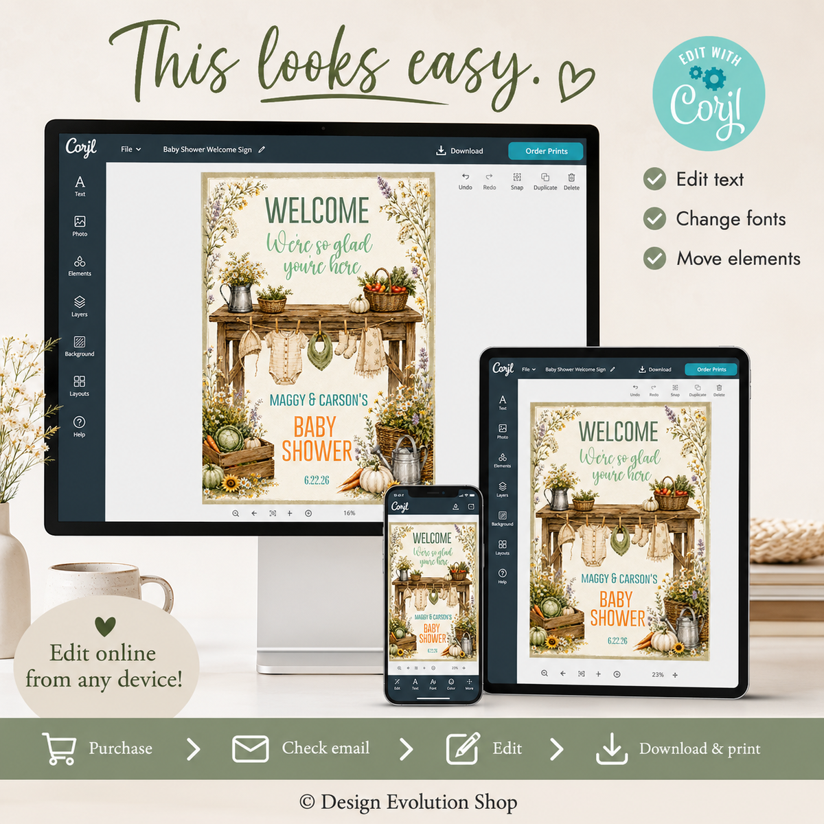 Vintage Locally Grown Baby Shower Welcome Sign |  Editable Template