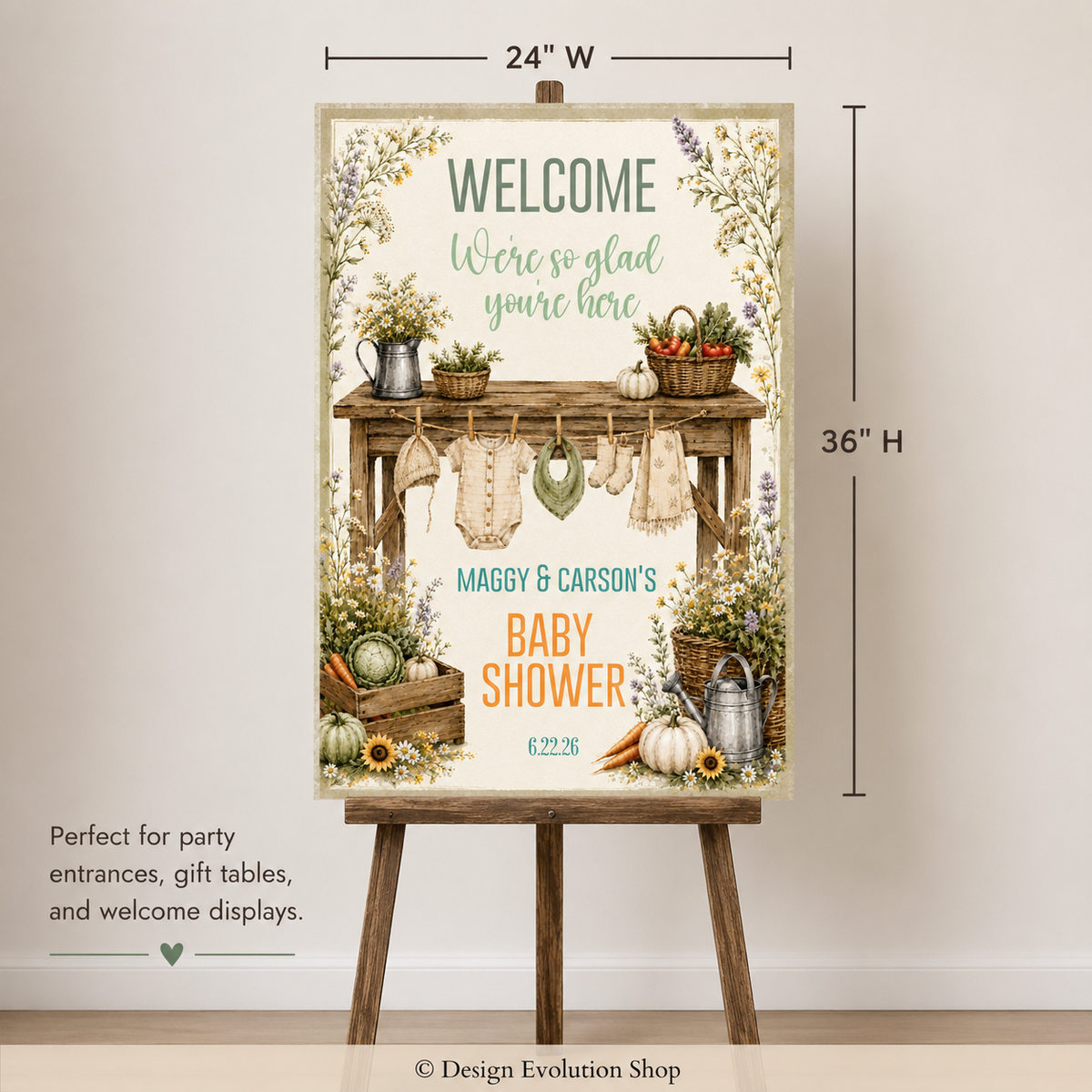 Vintage Locally Grown Baby Shower Welcome Sign |  Editable Template