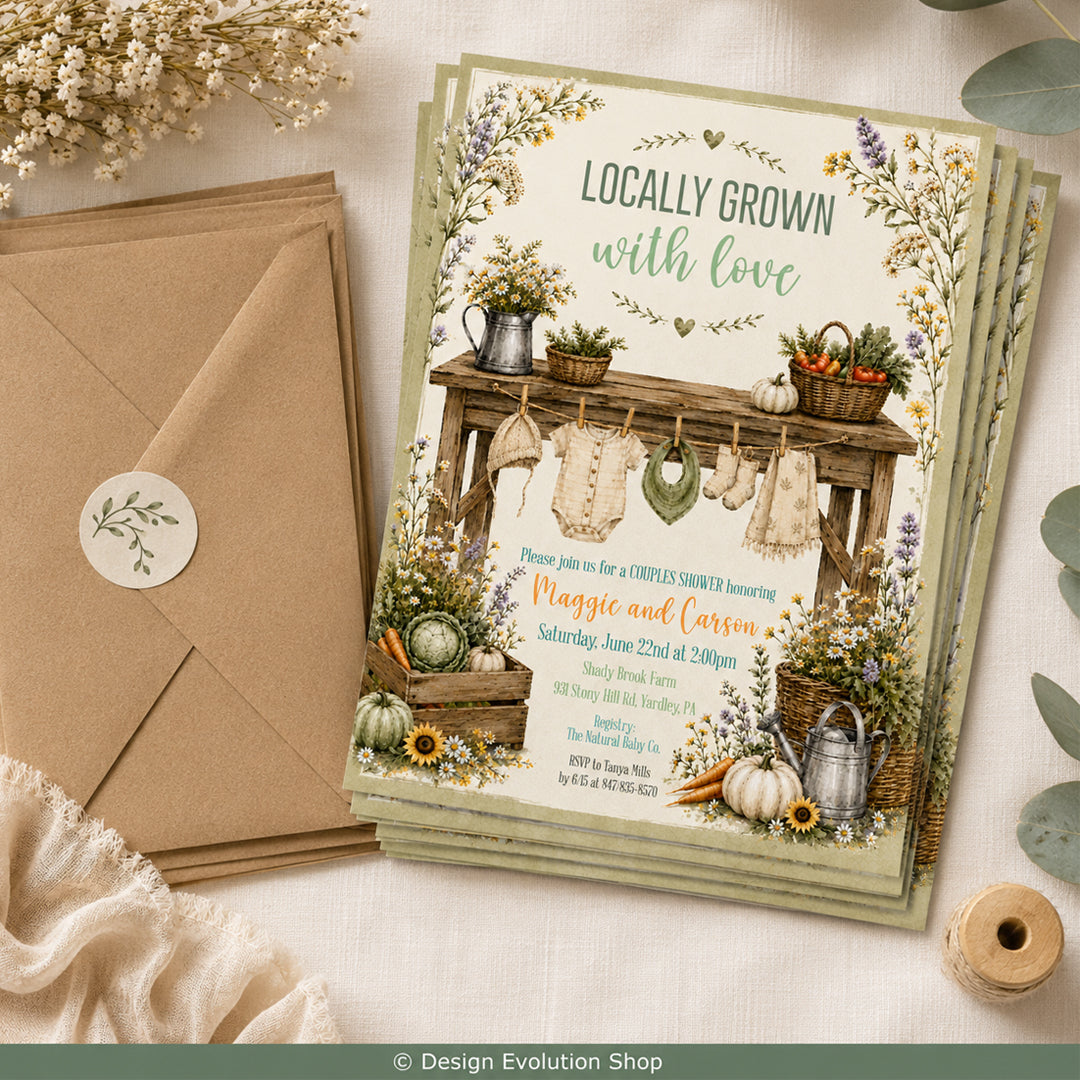Vintage Locally Grown Baby Shower Invitation |  Editable Template