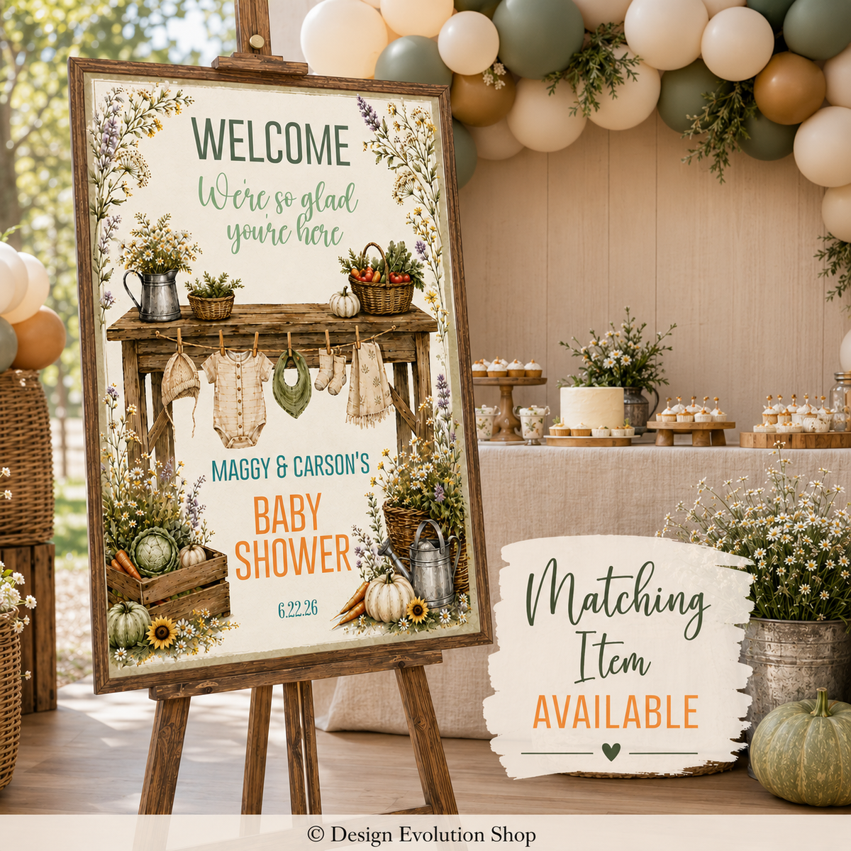 Vintage Locally Grown Baby Shower Invitation |  Editable Template