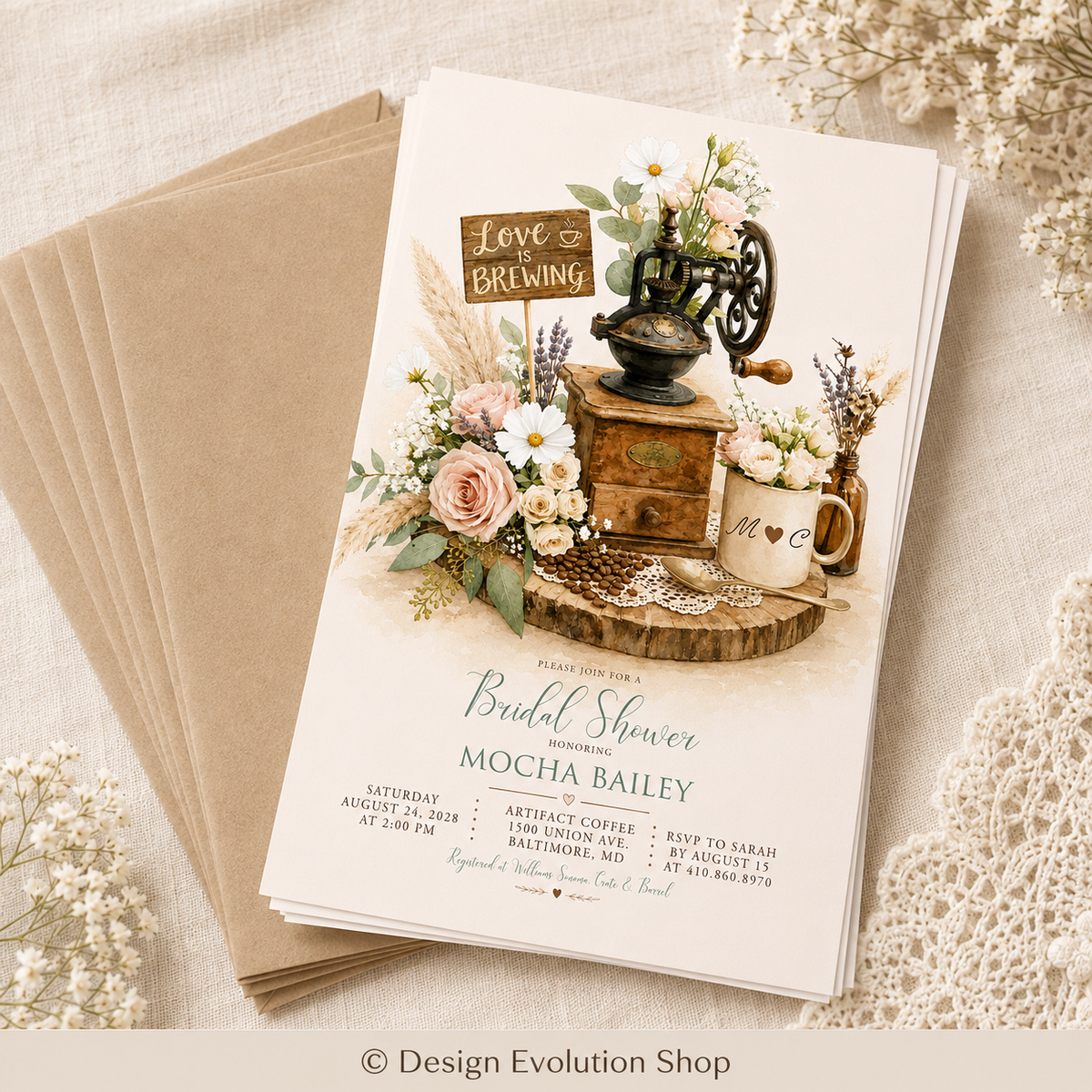 Love is Brewing Bridal Shower Invitation |  Editable Template