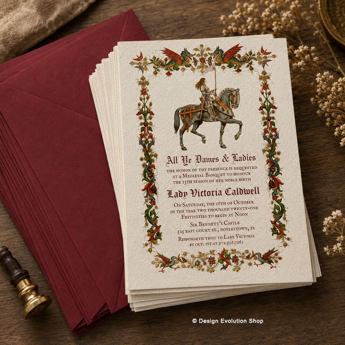 Medieval Female Knight Birthday Invitation | Editable Template