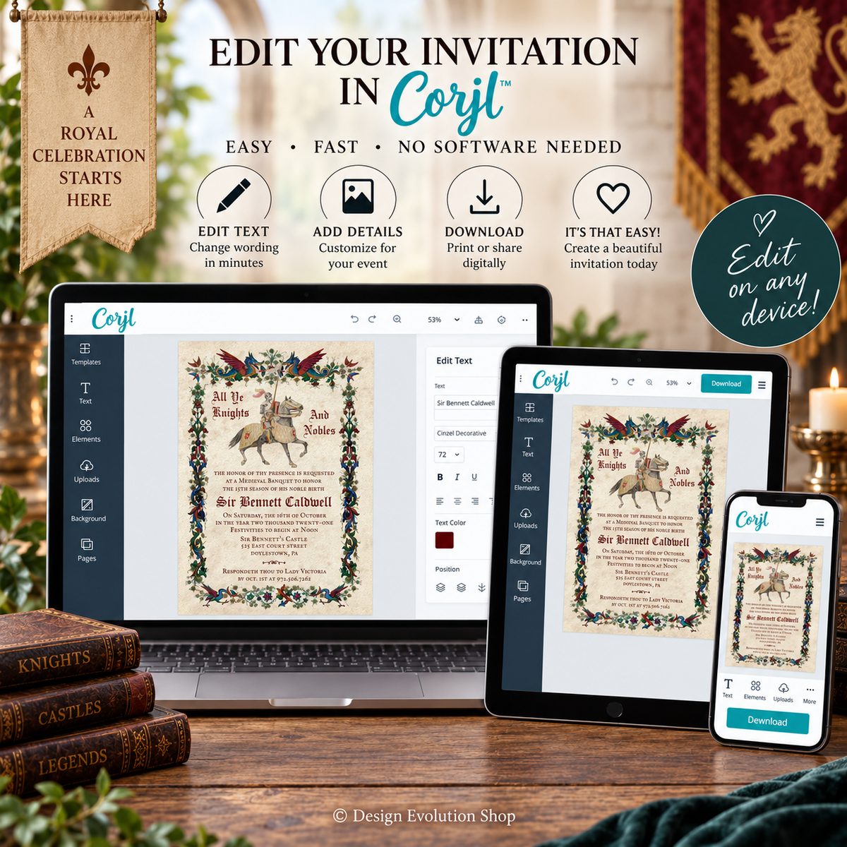 Medieval Knight Birthday Invitation | Editable Template