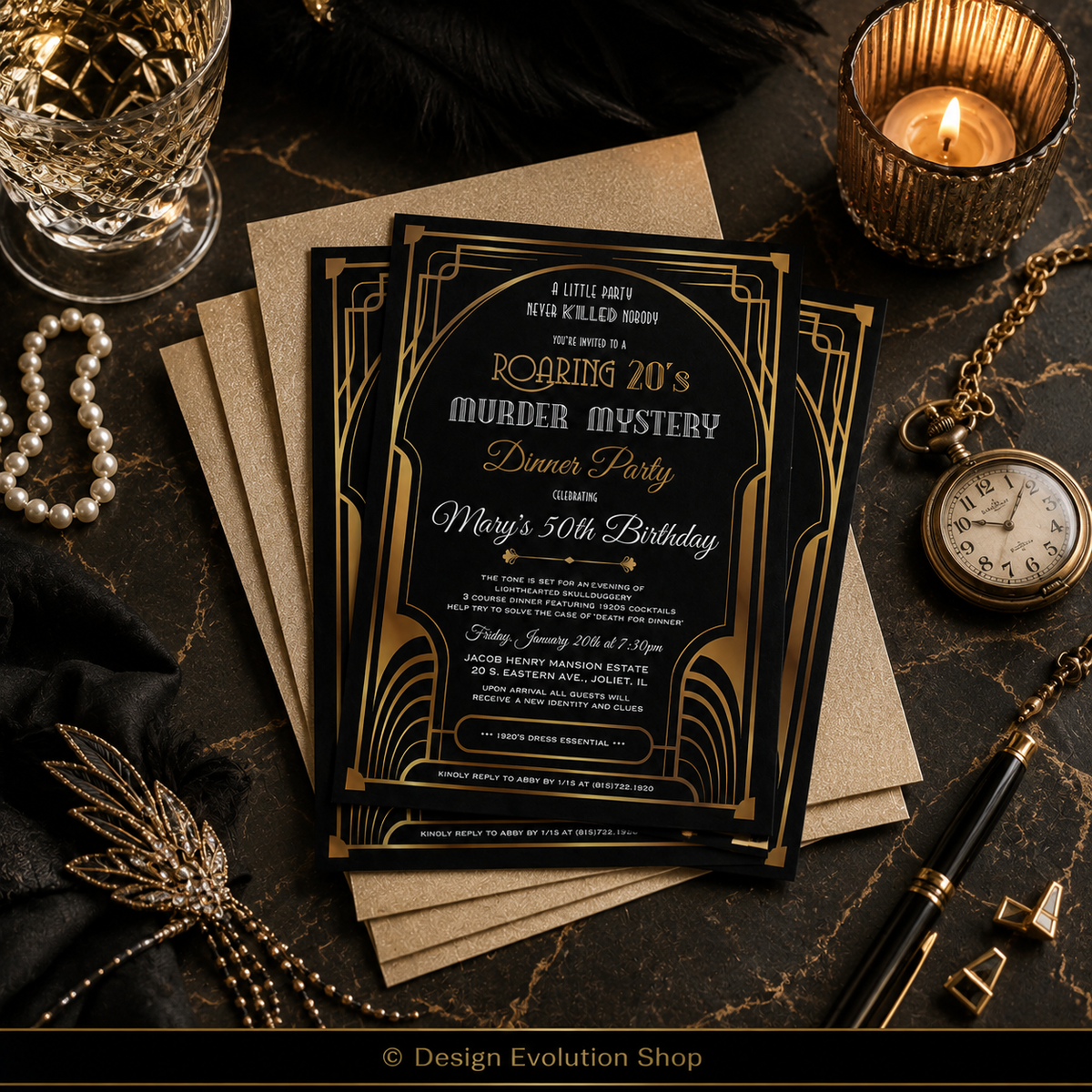 Roaring 20s Murder Mystery Invitation |  Editable Template