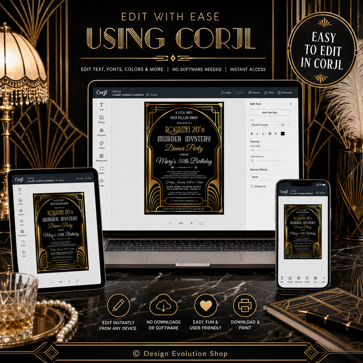 Roaring 20s Murder Mystery Invitation |  Editable Template