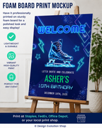 Neon Ice Skating Birthday Welcome Sign Editable Template | 24 x 36 Editable Sign