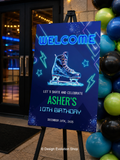 Neon Ice Skating Birthday Welcome Sign Editable Template | 24 x 36 Editable Sign