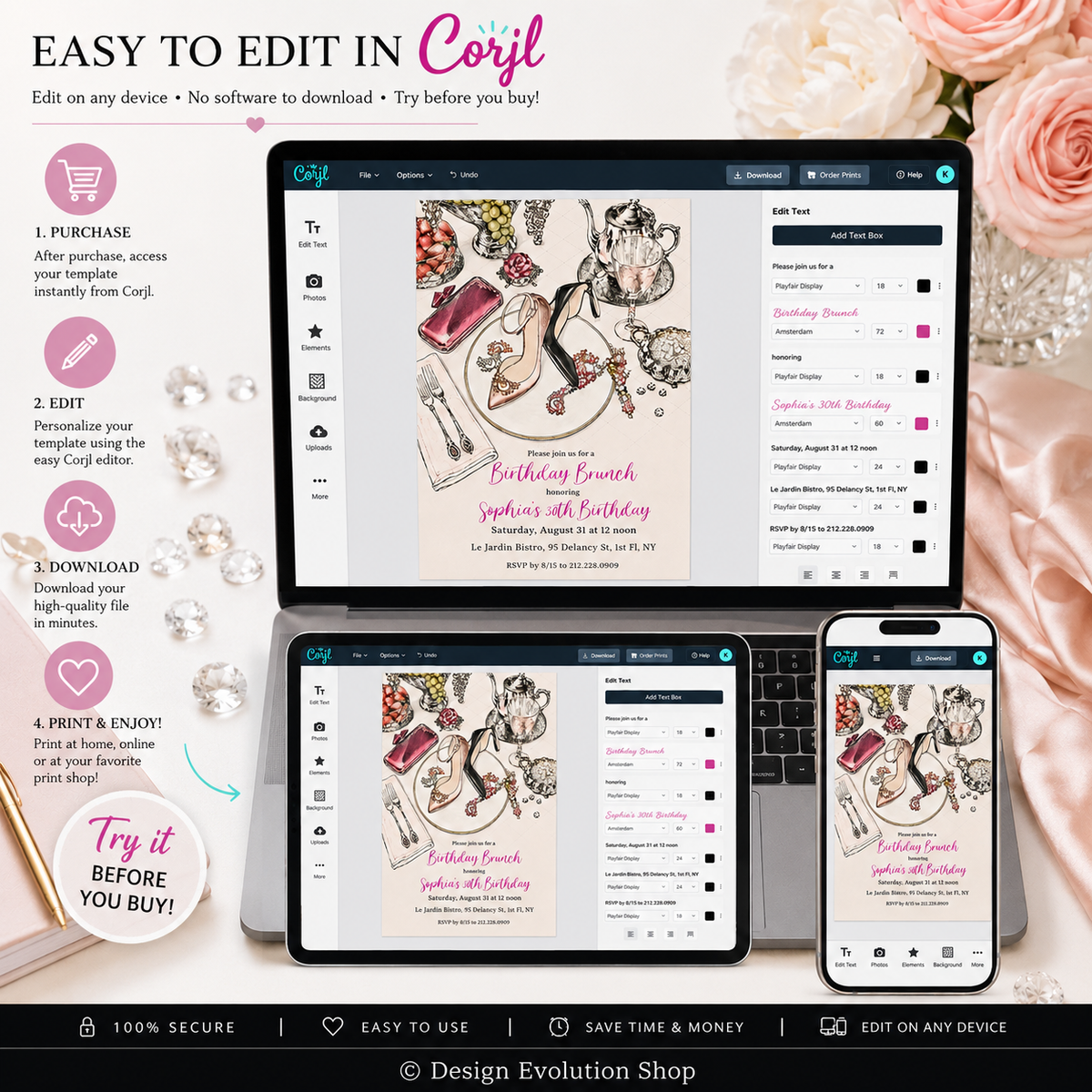 Shoe Platter Jewelry Fashion Invitation |  Editable Template
