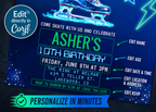 Neon Ice Skating Birthday Invitation Editable Template