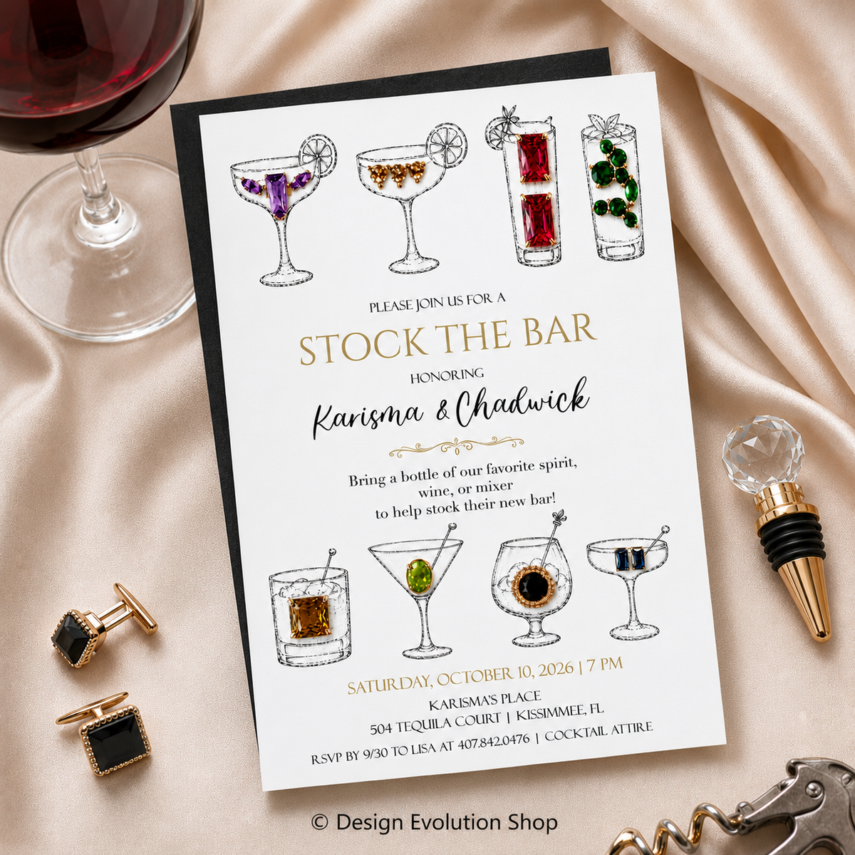 Stock the Bar Couples Shower Jewels Invitation |  Editable Template