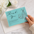 Elegant Tiffany Blue Chandelier Thank You Card Editable Template