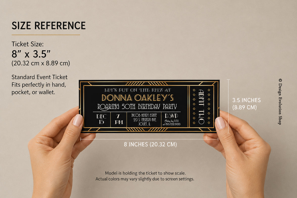 Roaring 20s Gatsby Ticket Invitation Editable Template