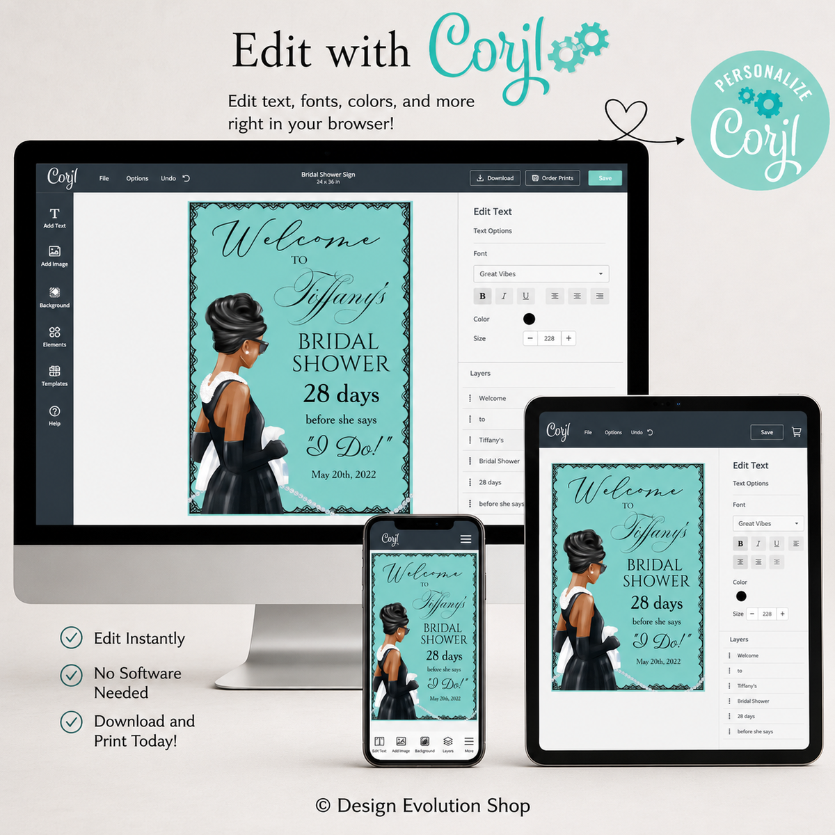Breakfast at Tiffany’s Bridal Shower Welcome Sign | Editable Template