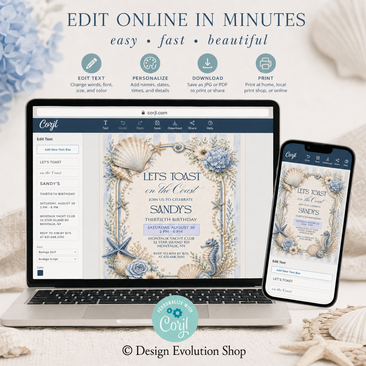 Let's Toast on the Coast Beach Invitation Editable Template