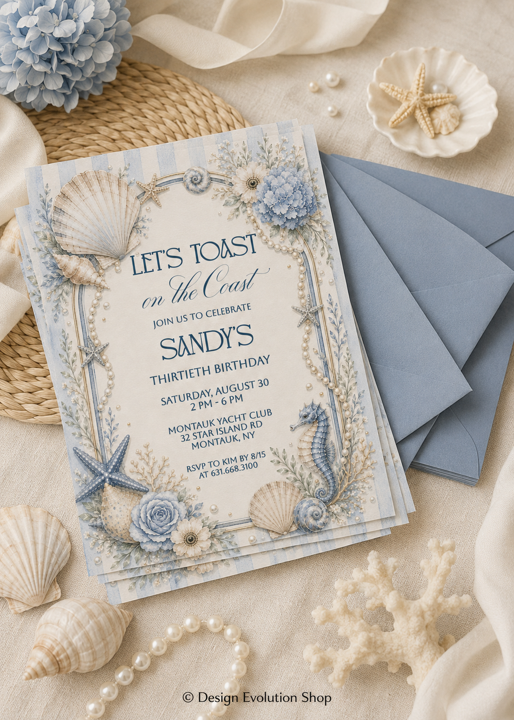 Let's Toast on the Coast Beach Invitation Editable Template