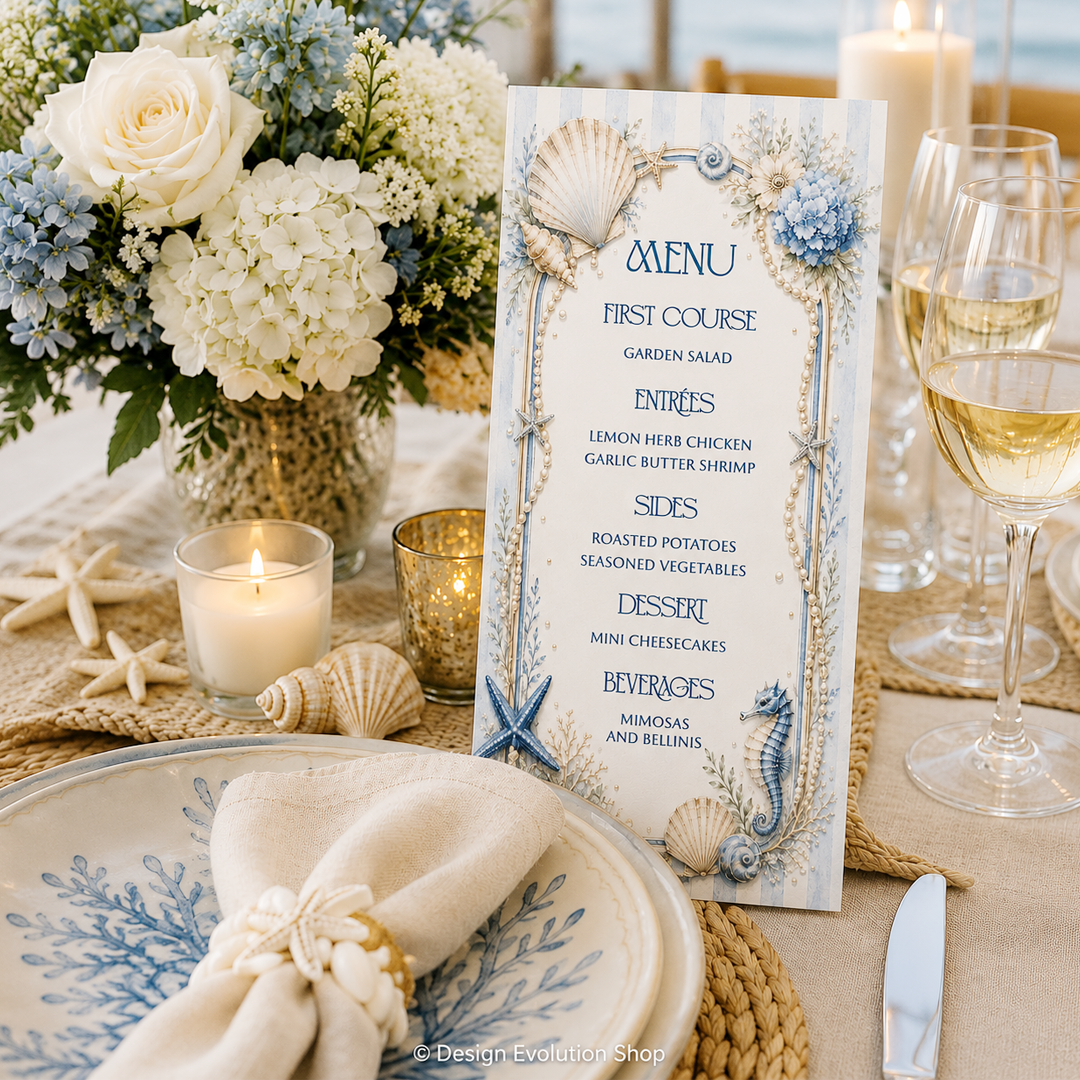 Let's Toast on the Coast Beach Menu Editable Template