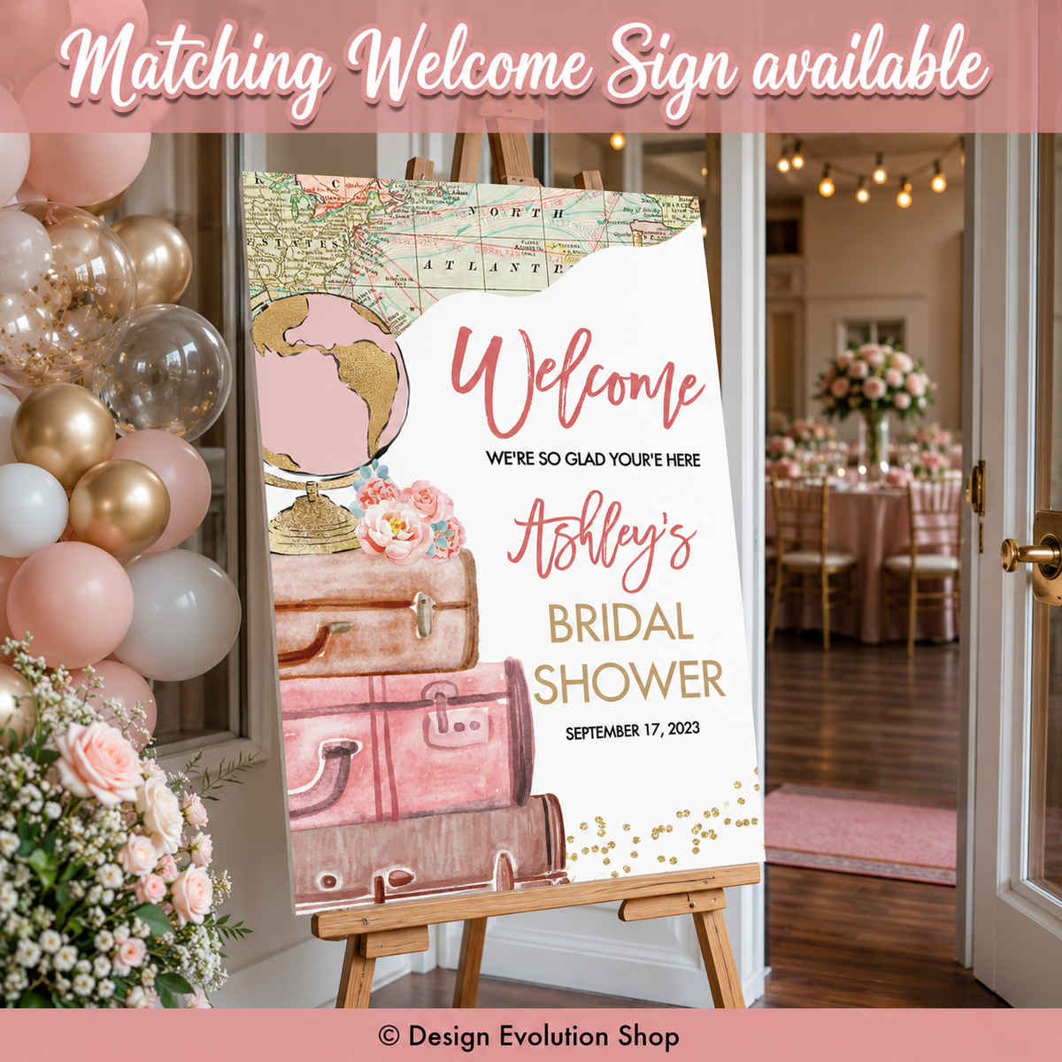 Traveling from Miss to Mrs Travel Bridal Shower Invitation Editable Template