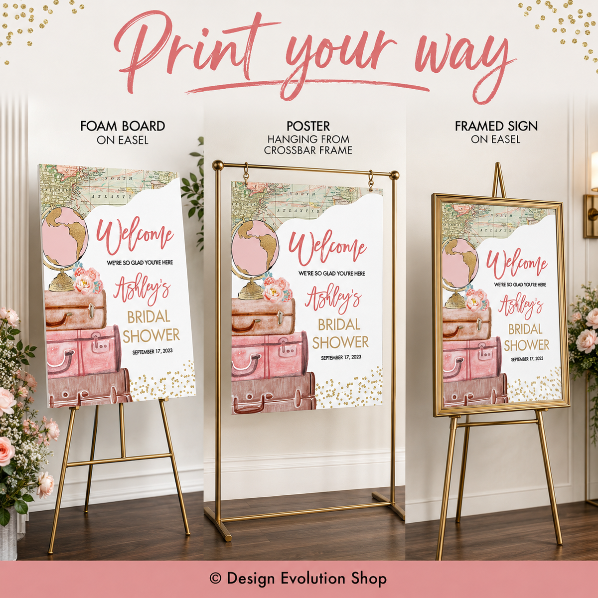 Traveling from Miss to Mrs Travel Bridal Shower Welcome Sign Editable Template