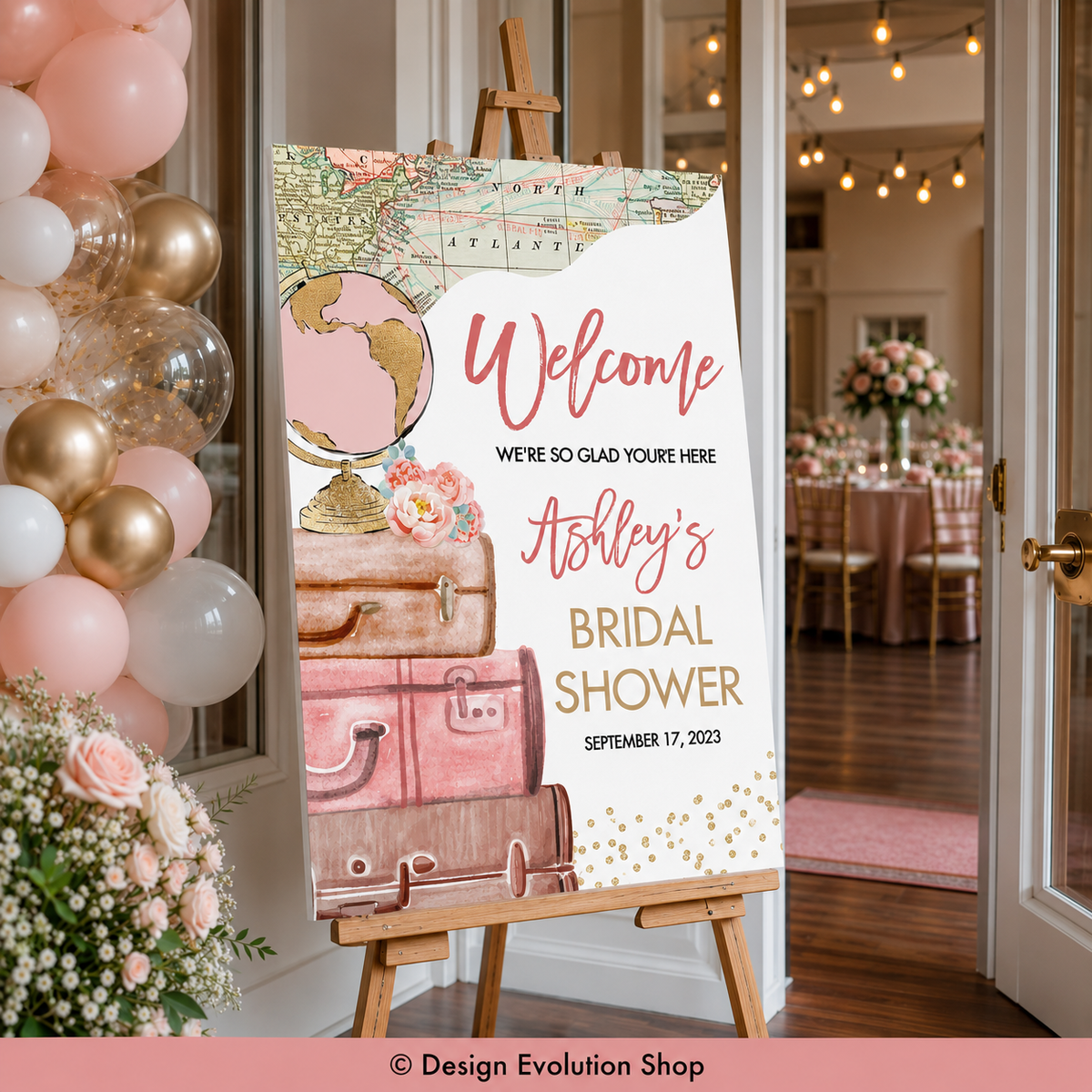 Traveling from Miss to Mrs Travel Bridal Shower Welcome Sign Editable Template