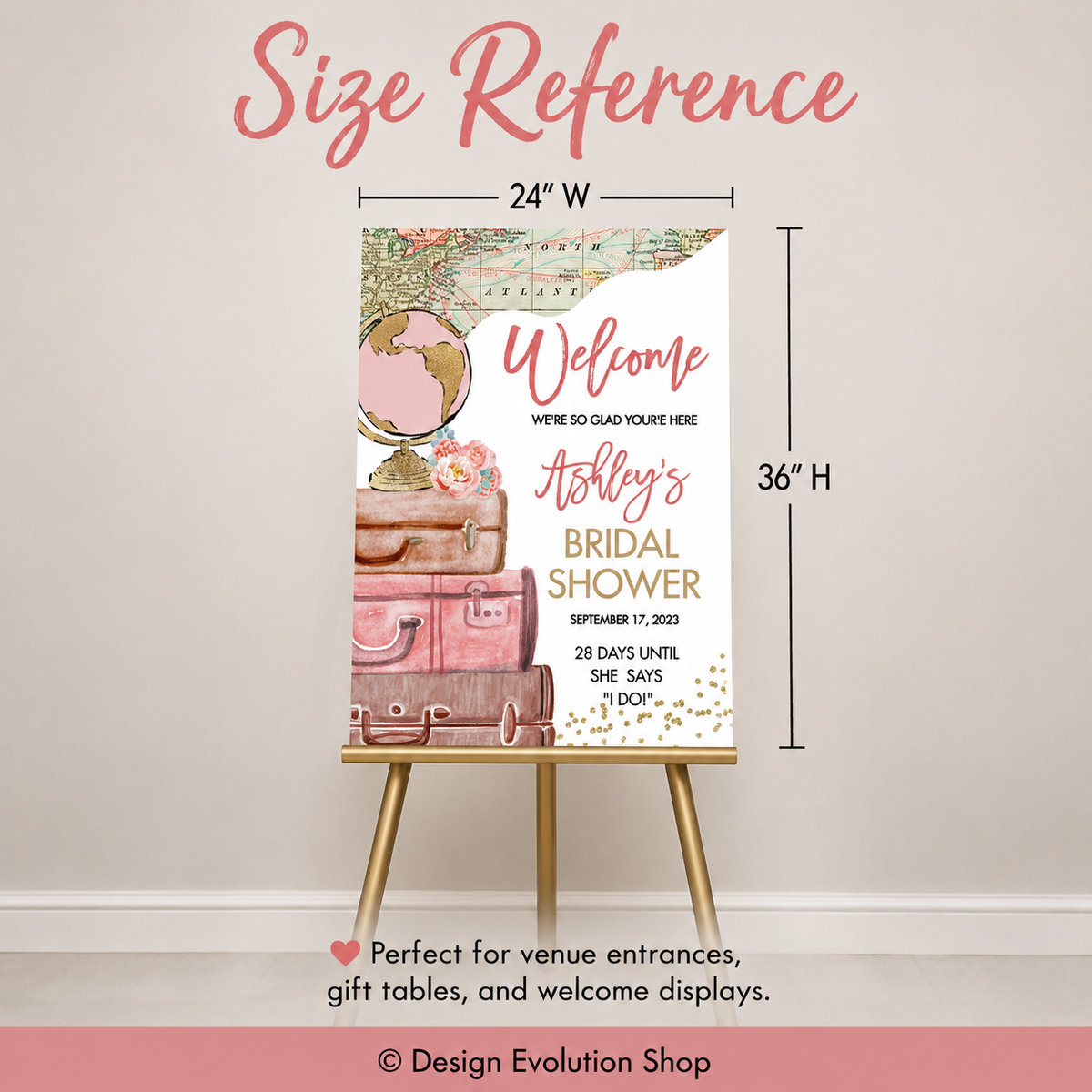 Traveling from Miss to Mrs Travel Bridal Shower Welcome Sign Editable Template