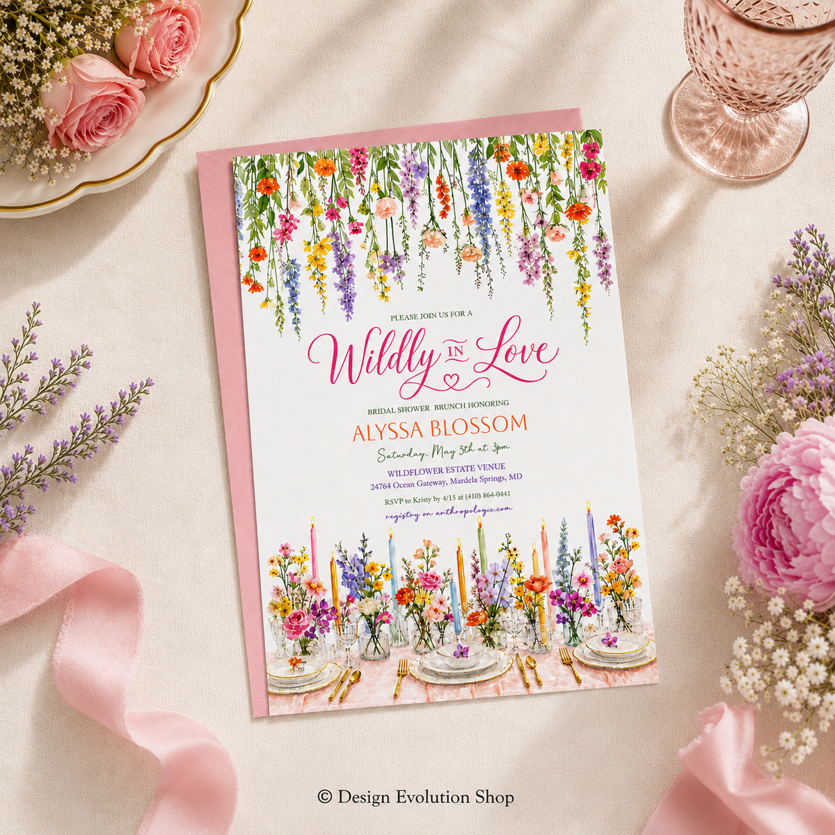 Wildly in Love Hanging Wildflower Invitation |  Editable Template