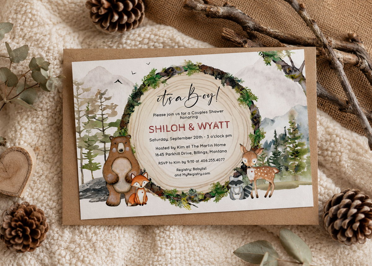 Woodland Baby Shower Invitation Rustic Forest Animals Couples Shower Printable Template