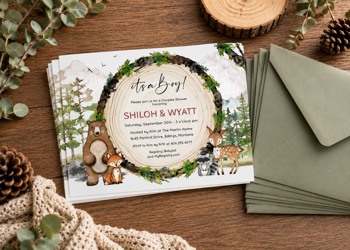 Woodland Baby Shower Invitation Rustic Forest Animals Couples Shower Printable Template